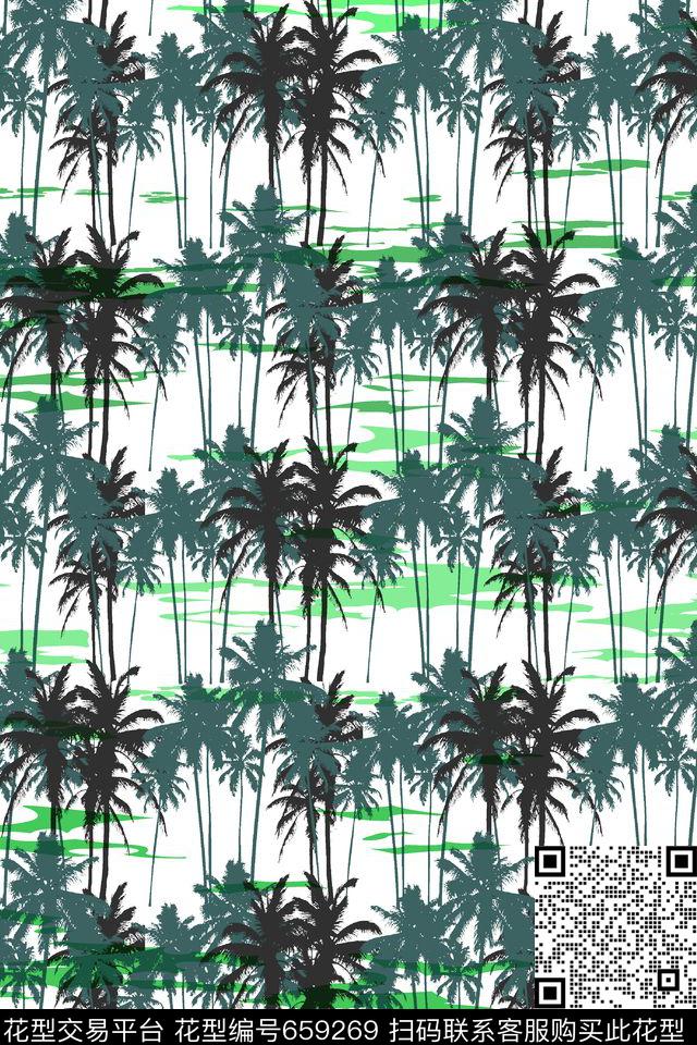 创意椰树林夏日风情椰树叶子传统印花华亿平台下载（图片编号: 659269） - 瓦栏（Walan）
