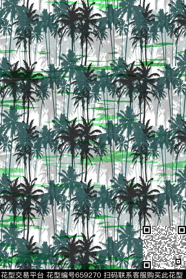 创意椰树林夏日风情椰树叶子传统印花华亿平台下载（图片编号: 659270） - 瓦栏（Walan）