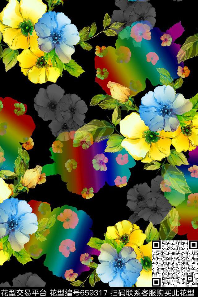 女装花卉渐变数码印花华亿平台下载（图片编号: 659317） - 瓦栏（Walan）