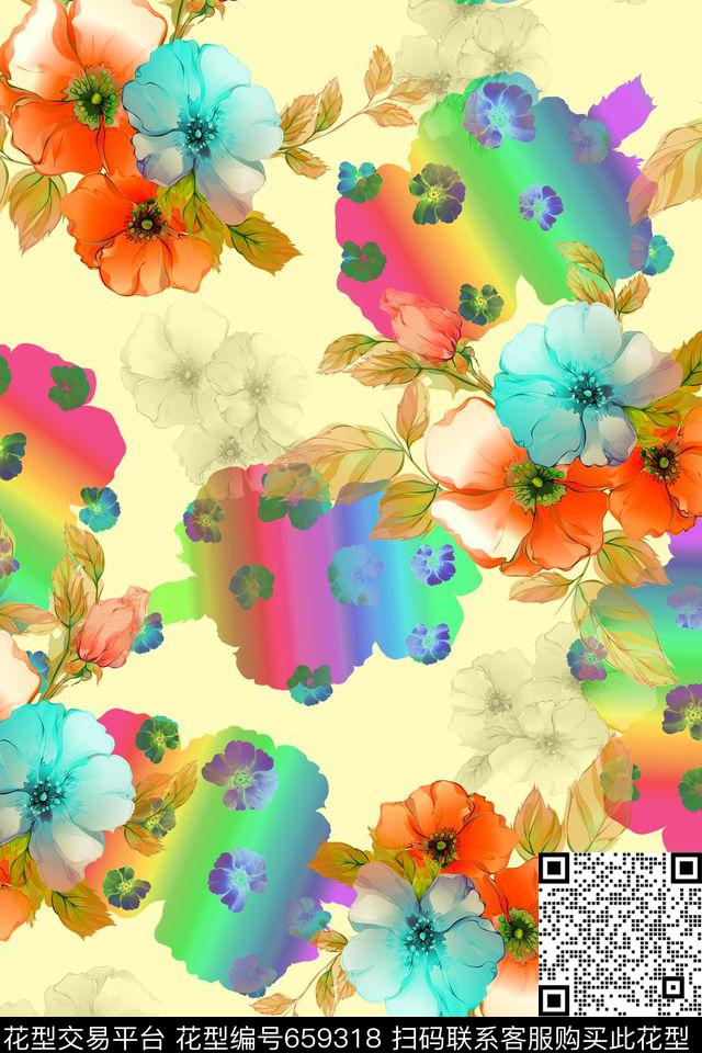 女装花卉渐变数码印花华亿平台下载（图片编号: 659318） - 瓦栏（Walan）