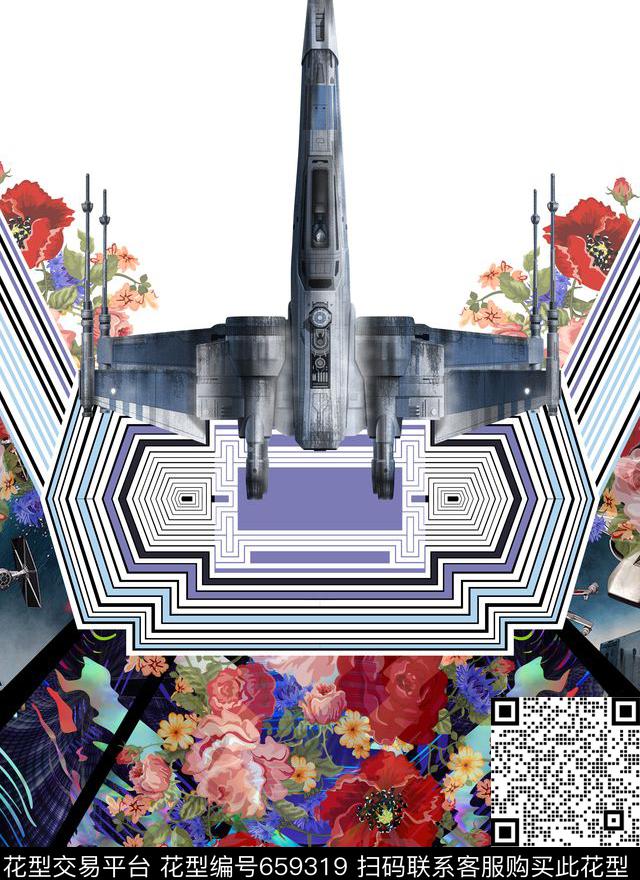 花卉几何飞机数码印花华亿平台下载（图片编号: 659319） - 瓦栏（Walan）