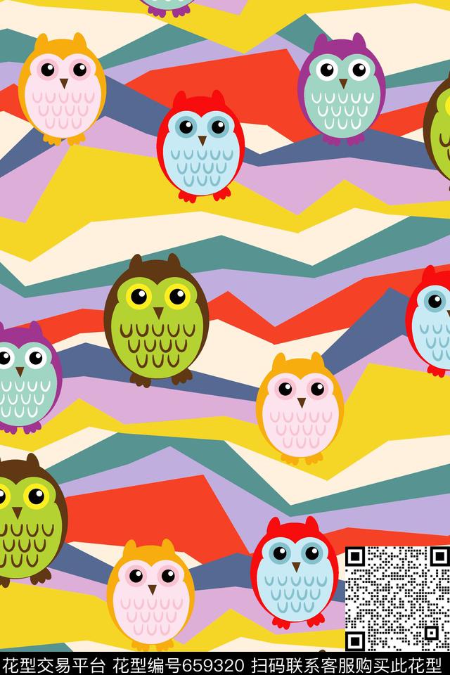 猫头鹰彩虹条纹儿童泳装传统印花华亿平台下载（图片编号: 659320） - 瓦栏（Walan）