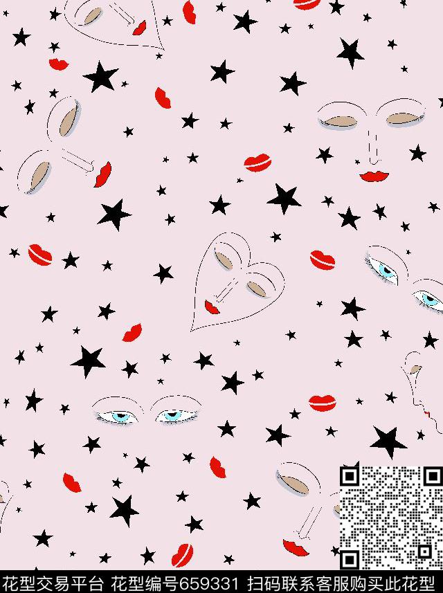 星星爱心嘴唇传统印花华亿平台下载（图片编号: 659331） - 瓦栏（Walan）
