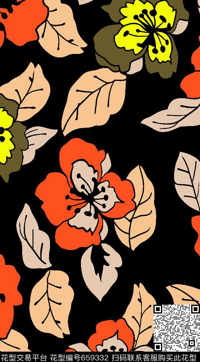 红花深底传统华亿平台传统印花华亿平台下载（图片编号: 659332） - 瓦栏（Walan）