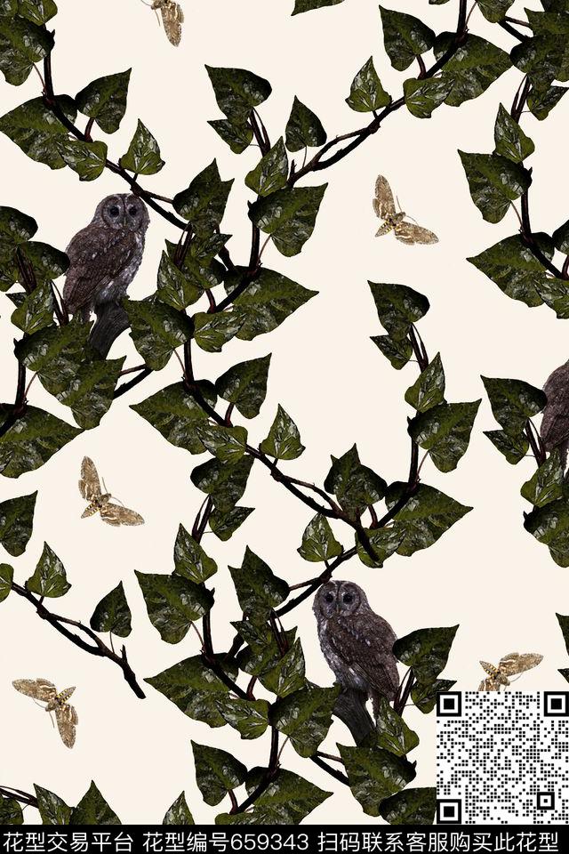 树枝动物数码印花华亿平台下载（图片编号: 659343） - 瓦栏（Walan）