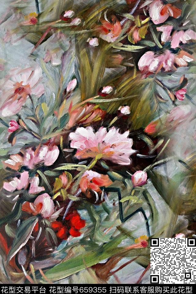 时尚花朵油画花卉数码印花华亿平台下载（图片编号: 659355） - 瓦栏（Walan）