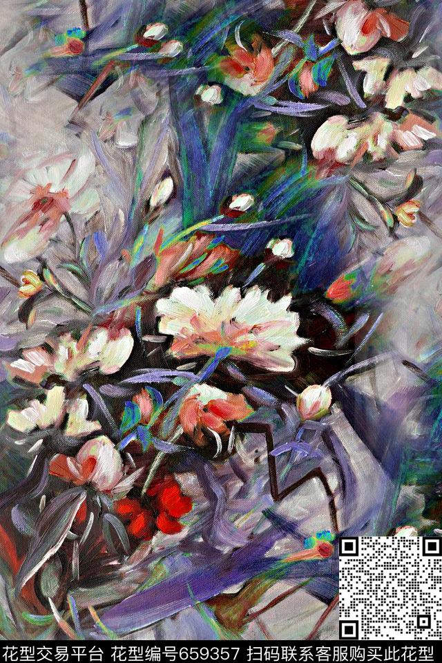 时尚花朵油画花卉数码印花华亿平台下载（图片编号: 659357） - 瓦栏（Walan）