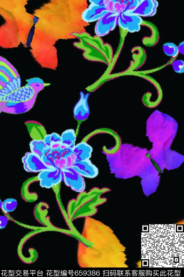 花卉民族风中国风传统印花华亿平台下载（图片编号: 659386） - 瓦栏（Walan）