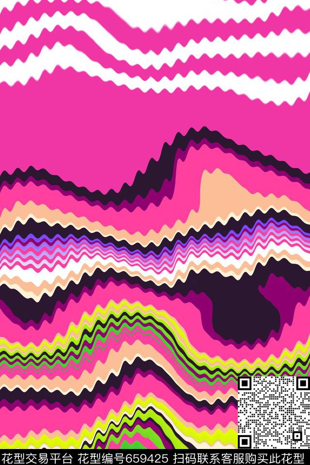 条纹几何波浪数码印花华亿平台下载（图片编号: 659425） - 瓦栏（Walan）