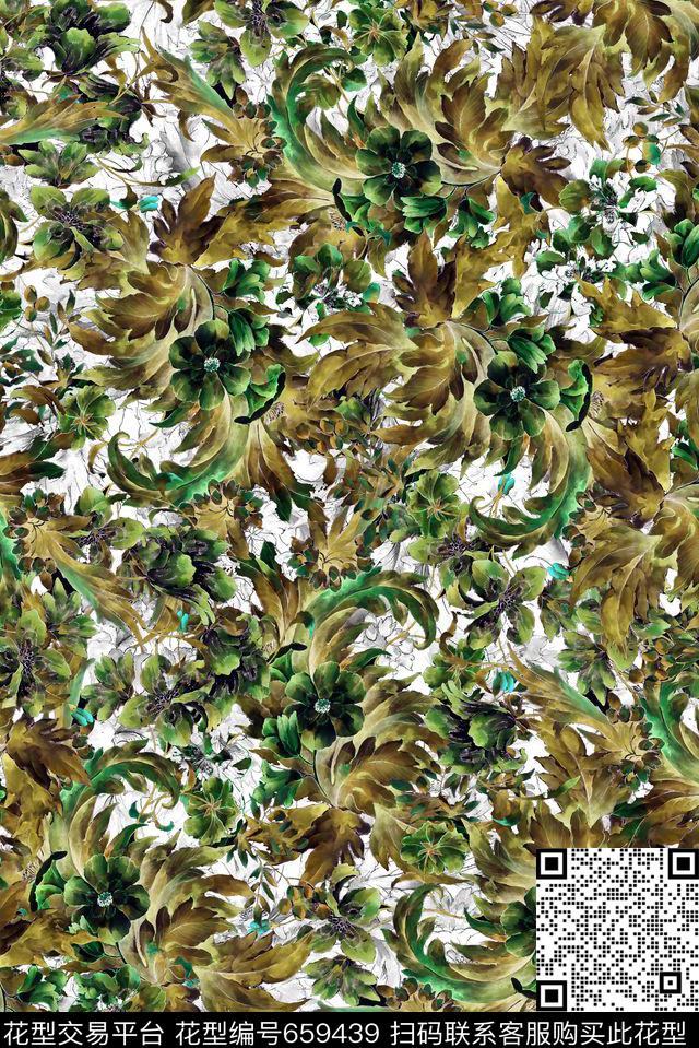 花卉水彩花卉满花数码印花华亿平台下载（图片编号: 659439） - 瓦栏（Walan）