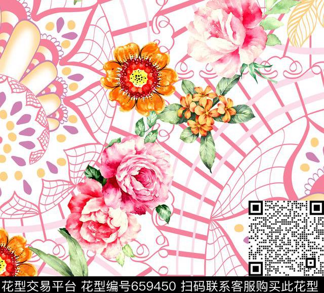 2017年春夏女装花卉牡丹玫瑰数码印花华亿平台下载（图片编号: 659450） - 瓦栏（Walan）
