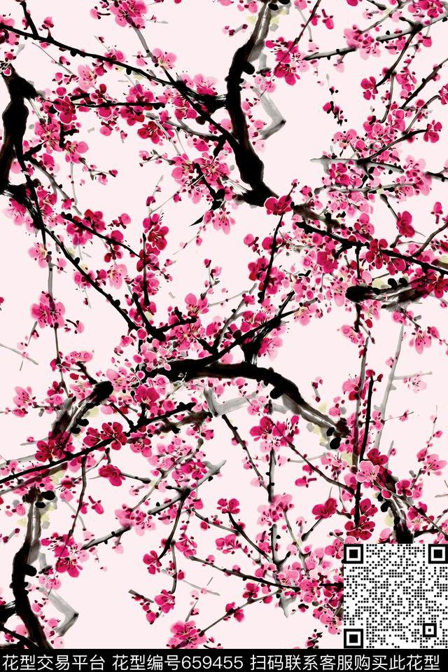 满版中国风水墨数码印花华亿平台下载（图片编号: 659455） - 瓦栏（Walan）