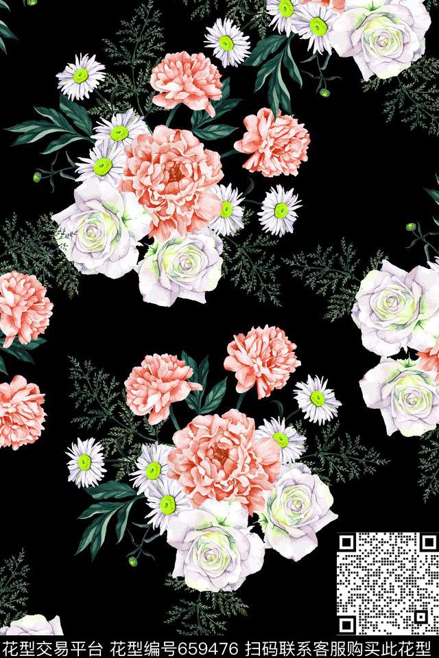 手绘热带植物数码印花华亿平台下载（图片编号: 659476） - 瓦栏（Walan）