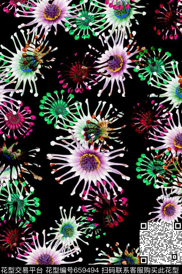 女装花卉抽象数码印花华亿平台下载（图片编号: 659494） - 瓦栏（Walan）