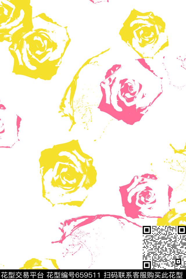 花卉色块花卉流行时尚传统印花华亿平台下载（图片编号: 659511） - 瓦栏（Walan）