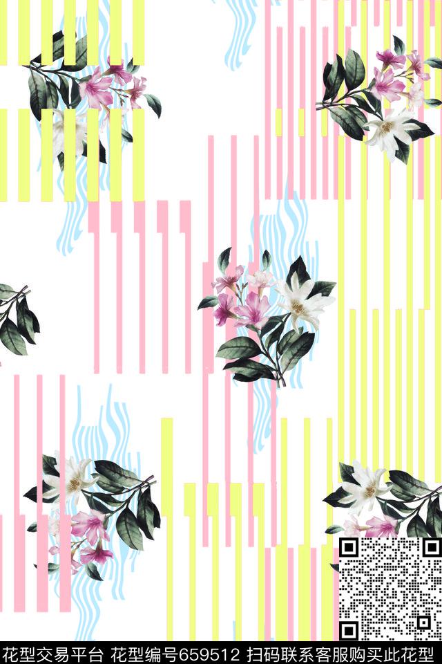 几何条纹花卉数码印花华亿平台下载（图片编号: 659512） - 瓦栏（Walan）