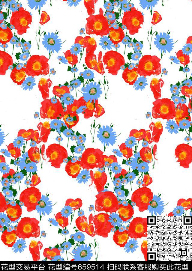 罂粟花花朵花卉数码印花华亿平台下载（图片编号: 659514） - 瓦栏（Walan）
