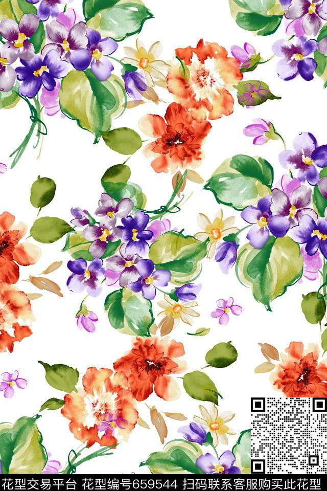 花卉乱花花朵数码印花华亿平台下载（图片编号: 659544） - 瓦栏（Walan）
