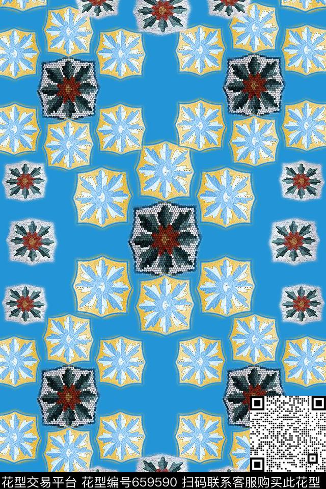民族风图案风格花卉花卉组合数码印花华亿平台下载（图片编号: 659590） - 瓦栏（Walan）
