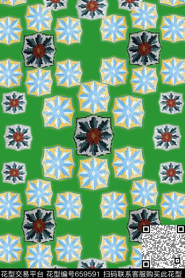 民族风图案风格花卉花卉组合数码印花华亿平台下载（图片编号: 659591） - 瓦栏（Walan）