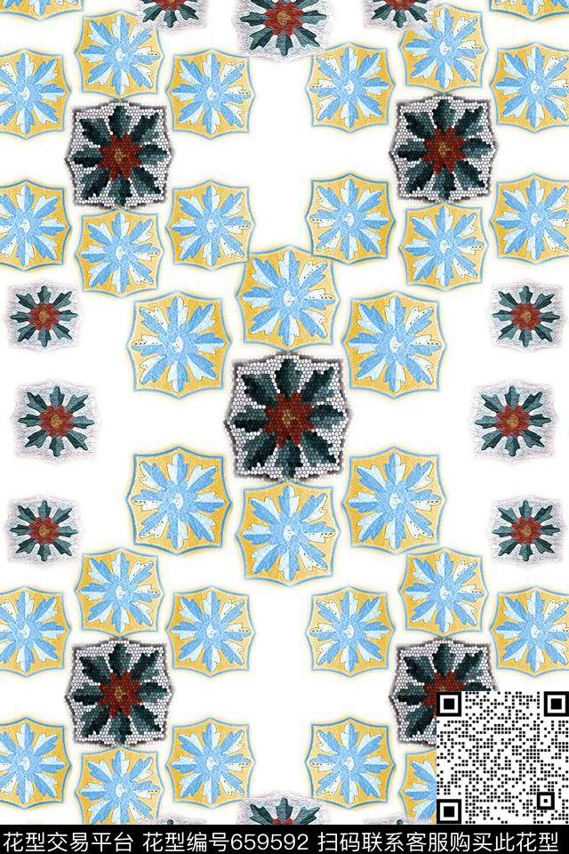 民族风图案风格花卉花卉组合数码印花华亿平台下载（图片编号: 659592） - 瓦栏（Walan）