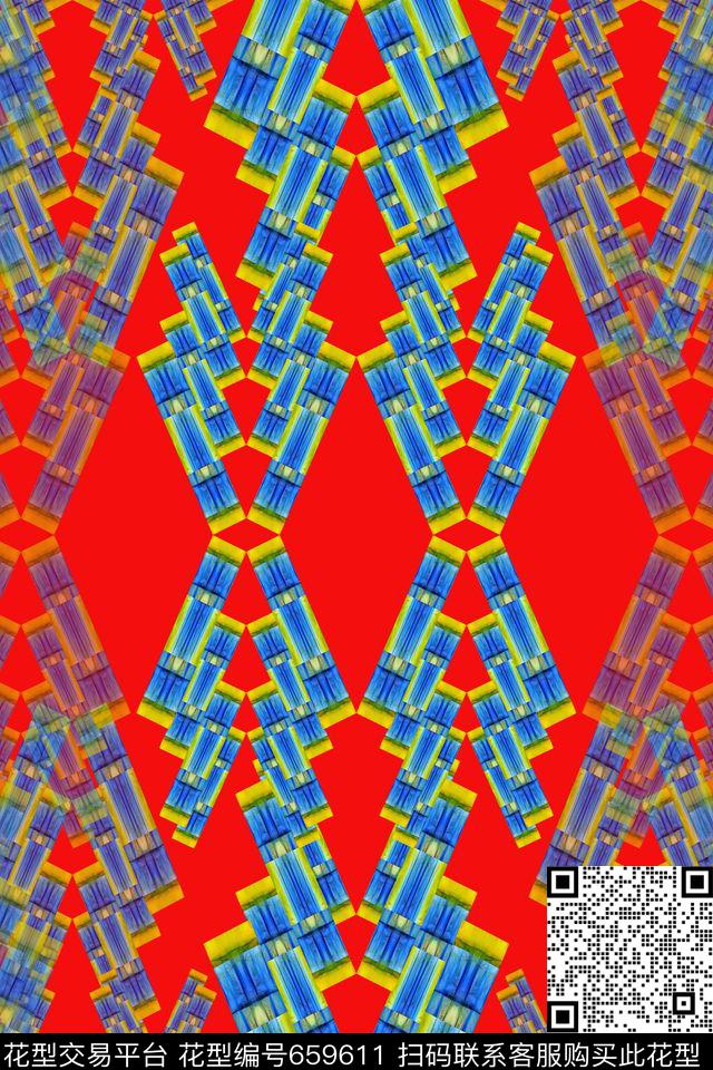 不规则几何菱形几何图案数码印花华亿平台下载（图片编号: 659611） - 瓦栏（Walan）