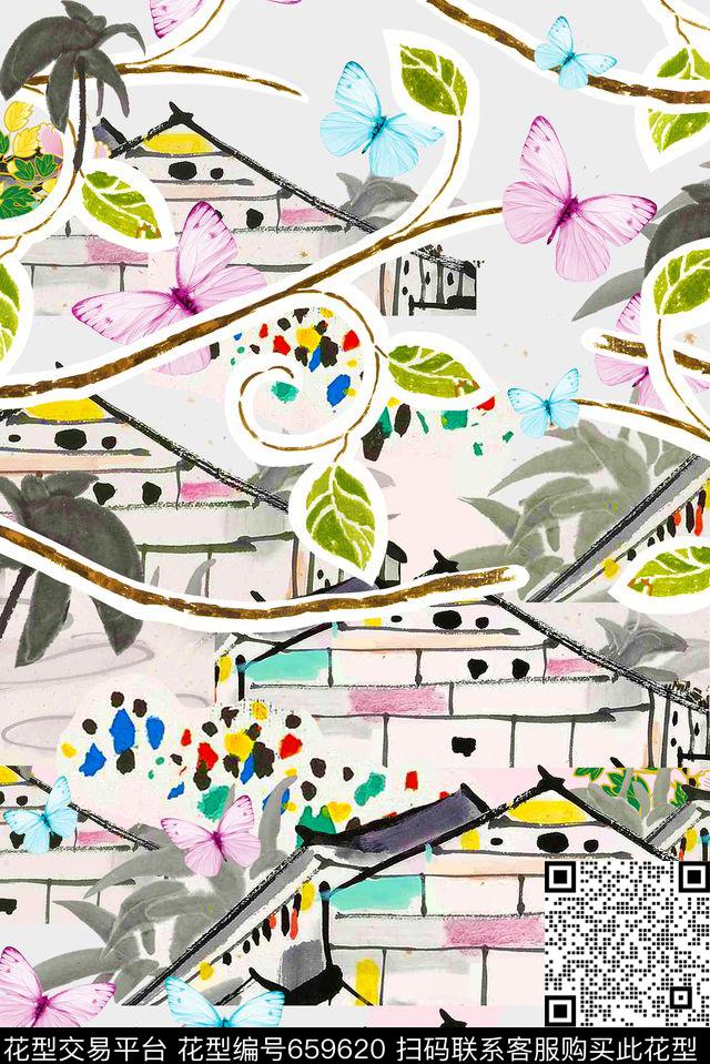 风景房屋花卉数码印花华亿平台下载（图片编号: 659620） - 瓦栏（Walan）