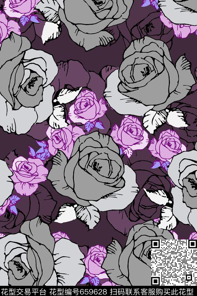时尚大气花朵花卉传统印花华亿平台下载（图片编号: 659628） - 瓦栏（Walan）