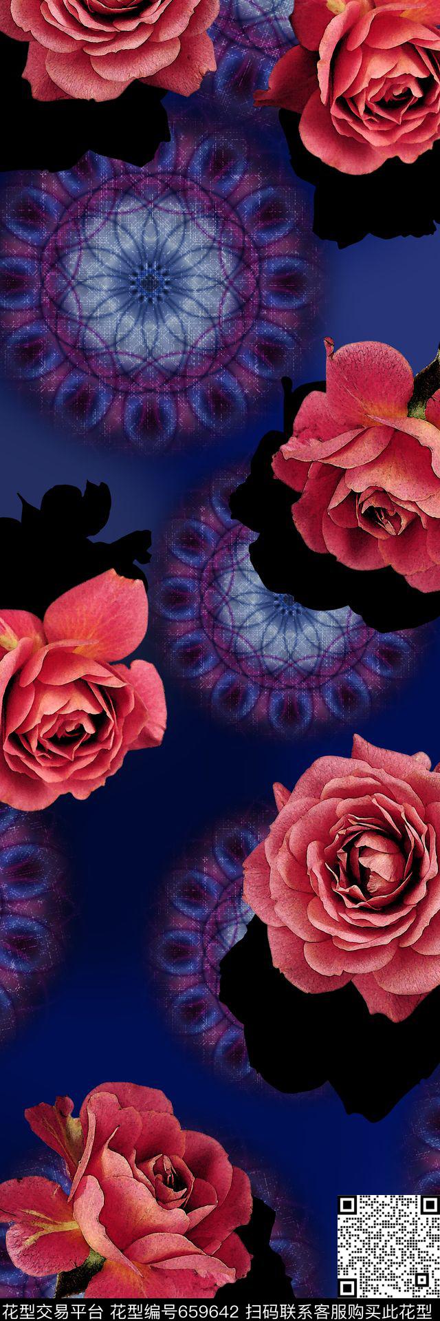 肌理花卉长巾阴影花卉丝巾数码印花华亿平台下载（图片编号: 659642） - 瓦栏（Walan）