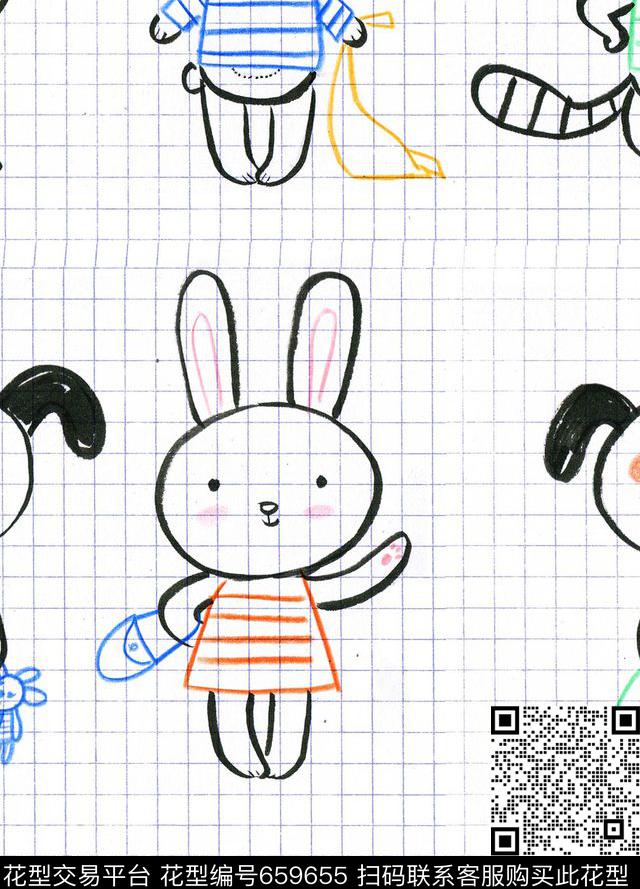 小动物手绘可爱数码印花华亿平台下载（图片编号: 659655） - 瓦栏（Walan）