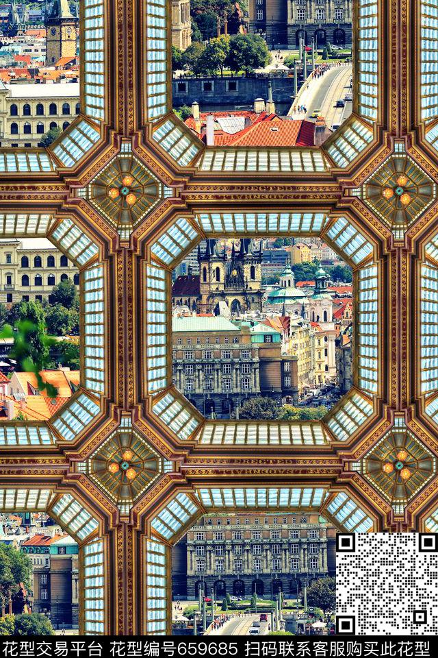 几何格子风景数码印花华亿平台下载（图片编号: 659685） - 瓦栏（Walan）