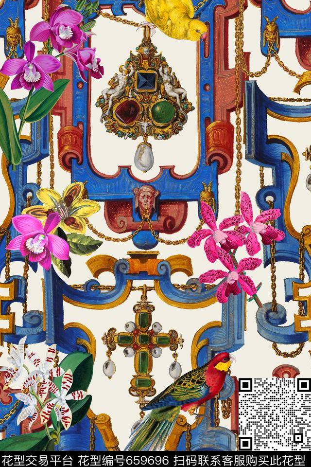 热带花卉珠宝花卉数码印花华亿平台下载（图片编号: 659696） - 瓦栏（Walan）