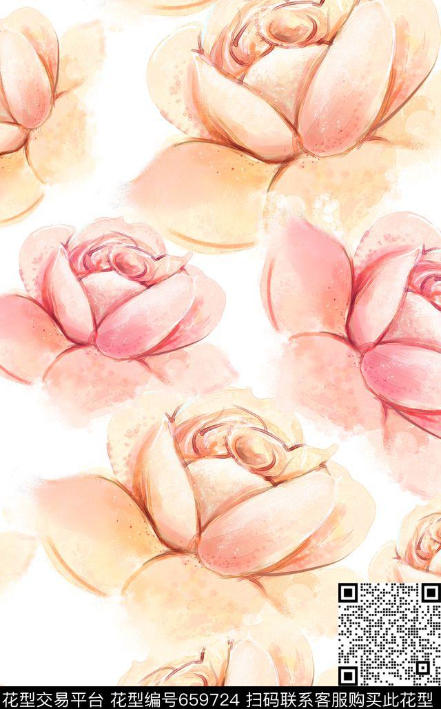 大花玫瑰牡丹数码印花华亿平台下载（图片编号: 659724） - 瓦栏（Walan）