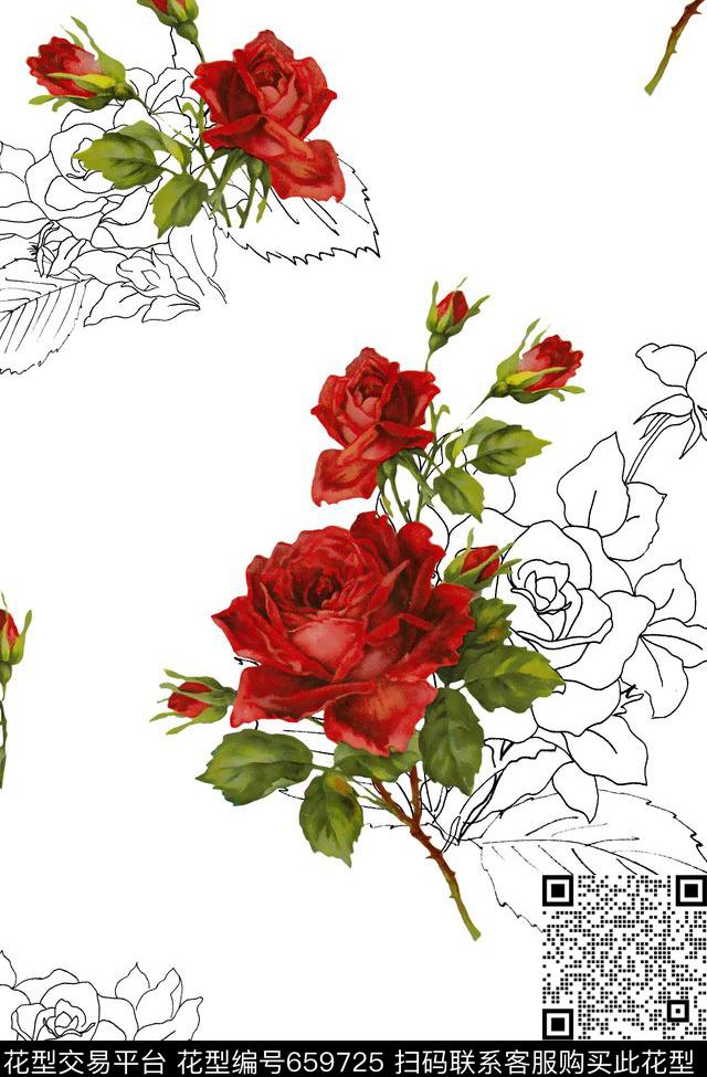 花朵玫瑰大花数码印花华亿平台下载（图片编号: 659725） - 瓦栏（Walan）