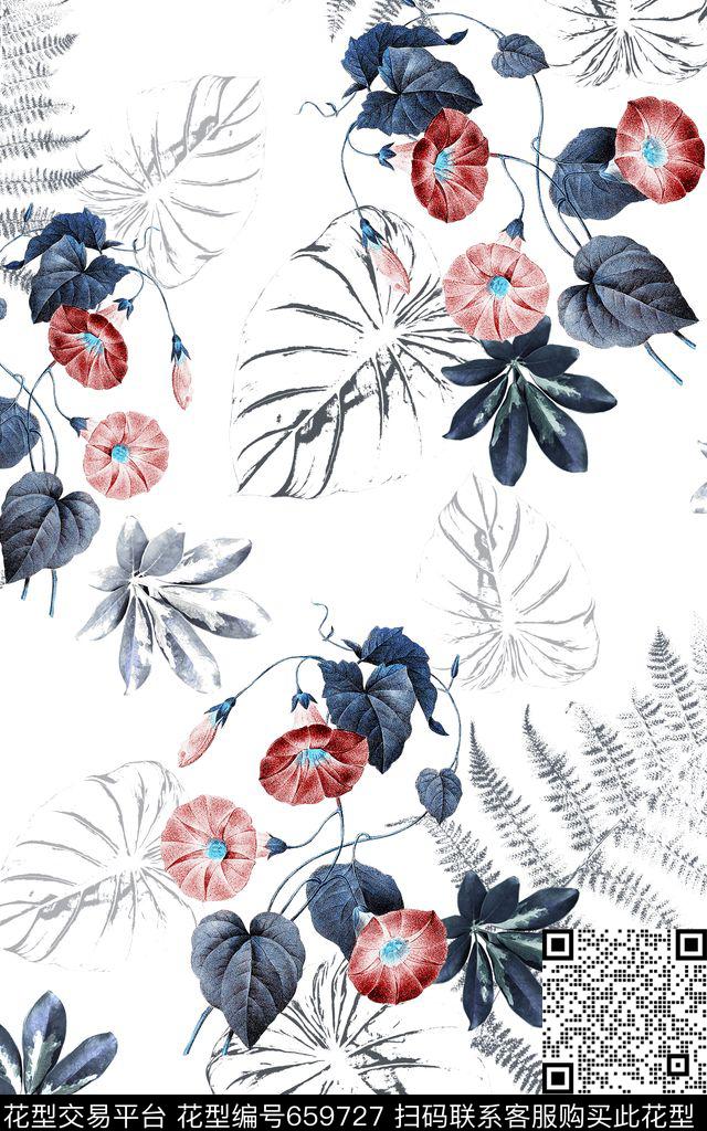 兰花大花玫瑰数码印花华亿平台下载（图片编号: 659727） - 瓦栏（Walan）