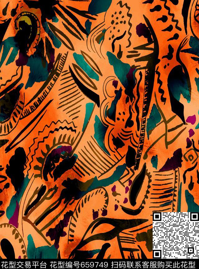 卡通条纹大牌风数码印花华亿平台下载（图片编号: 659749） - 瓦栏（Walan）