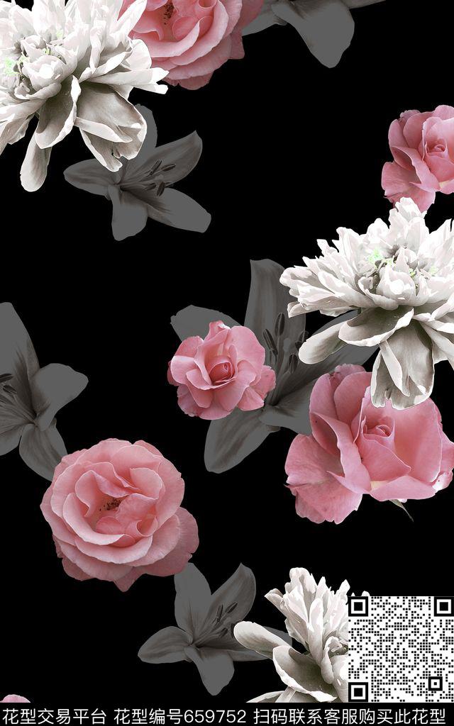 大花玫瑰牡丹数码印花华亿平台下载（图片编号: 659752） - 瓦栏（Walan）