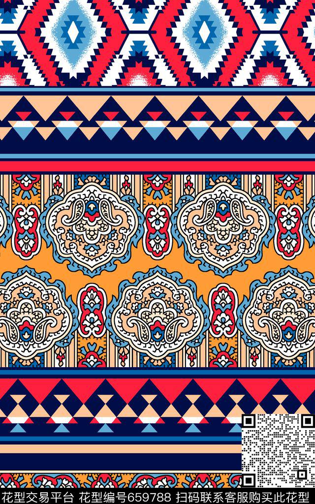 民族风线条波西米亚传统印花华亿平台下载（图片编号: 659788） - 瓦栏（Walan）