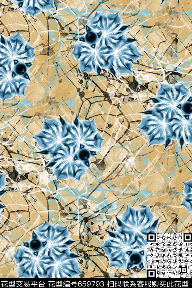 花卉水彩肌理纹数码印花华亿平台下载（图片编号: 659793） - 瓦栏（Walan）