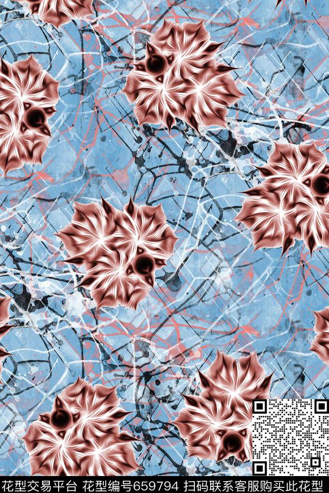 花卉水彩肌理纹数码印花华亿平台下载（图片编号: 659794） - 瓦栏（Walan）