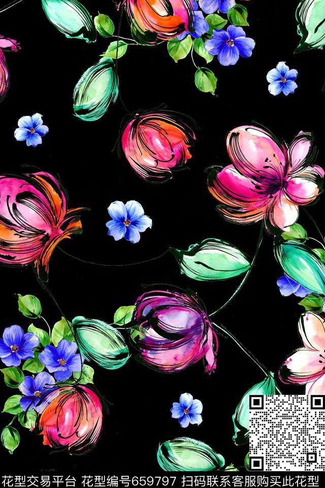 花朵数码印花华亿平台下载（图片编号: 659797） - 瓦栏（Walan）