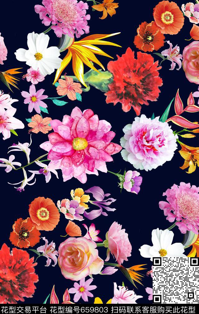 花朵花卉花朵组合数码印花华亿平台下载（图片编号: 659803） - 瓦栏（Walan）