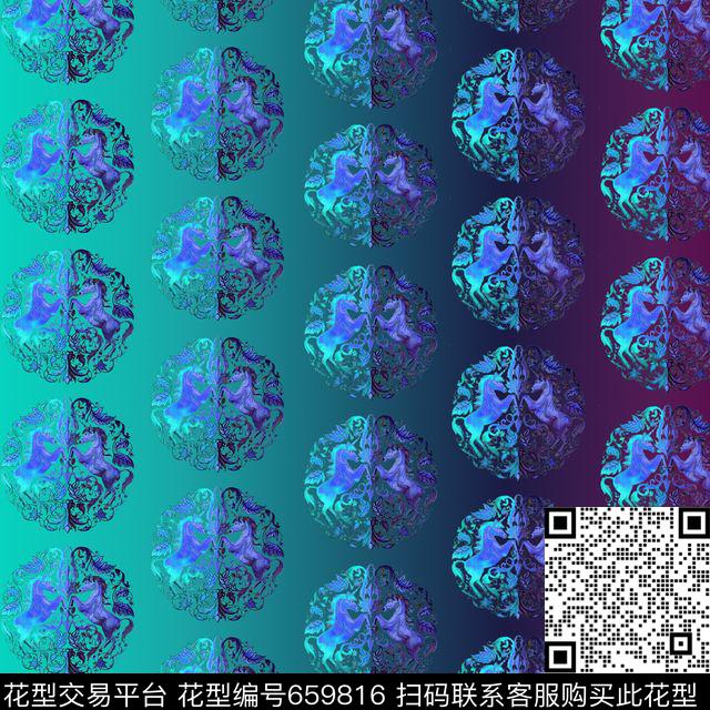 彩色渐变马卷草纹数码印花华亿平台下载（图片编号: 659816） - 瓦栏（Walan）