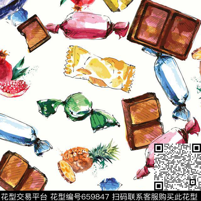 卡通水果糖果巧克力数码印花华亿平台下载（图片编号: 659847） - 瓦栏（Walan）