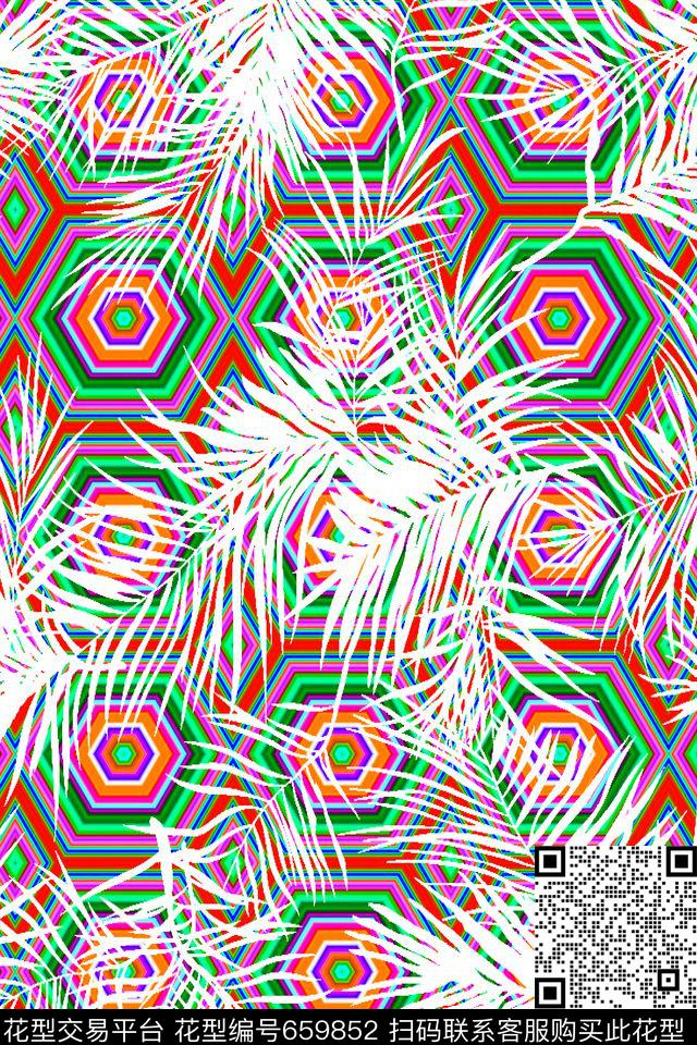 几何图形多边形椰树叶子传统印花华亿平台下载（图片编号: 659852） - 瓦栏（Walan）