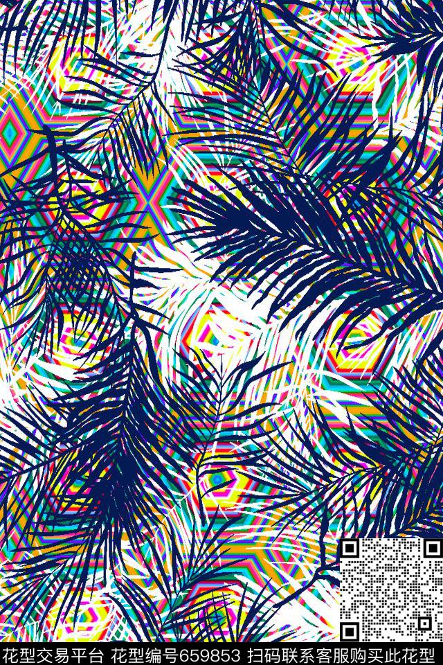 几何图形多边形椰树叶子传统印花华亿平台下载（图片编号: 659853） - 瓦栏（Walan）