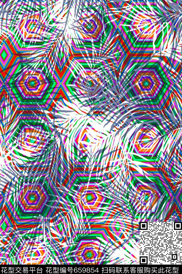 几何图形多边形椰树叶子传统印花华亿平台下载（图片编号: 659854） - 瓦栏（Walan）