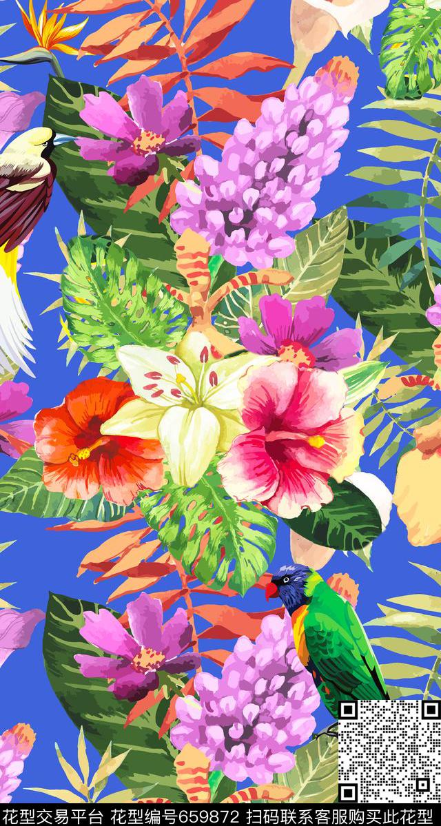 热带雨林热带植物花朵天堂鸟花数码印花华亿平台下载（图片编号: 659872） - 瓦栏（Walan）