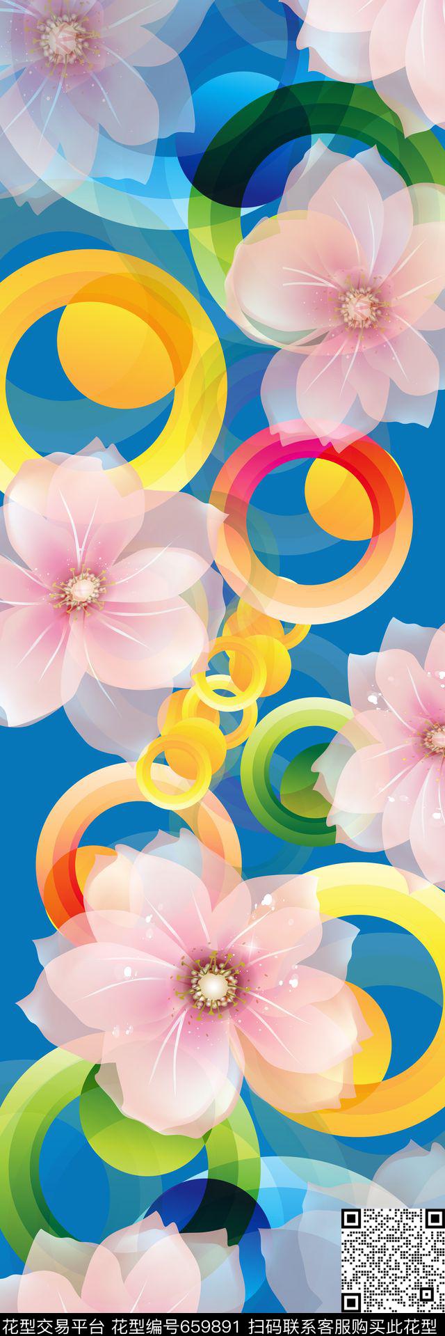 时尚几何花卉数码印花华亿平台下载（图片编号: 659891） - 瓦栏（Walan）