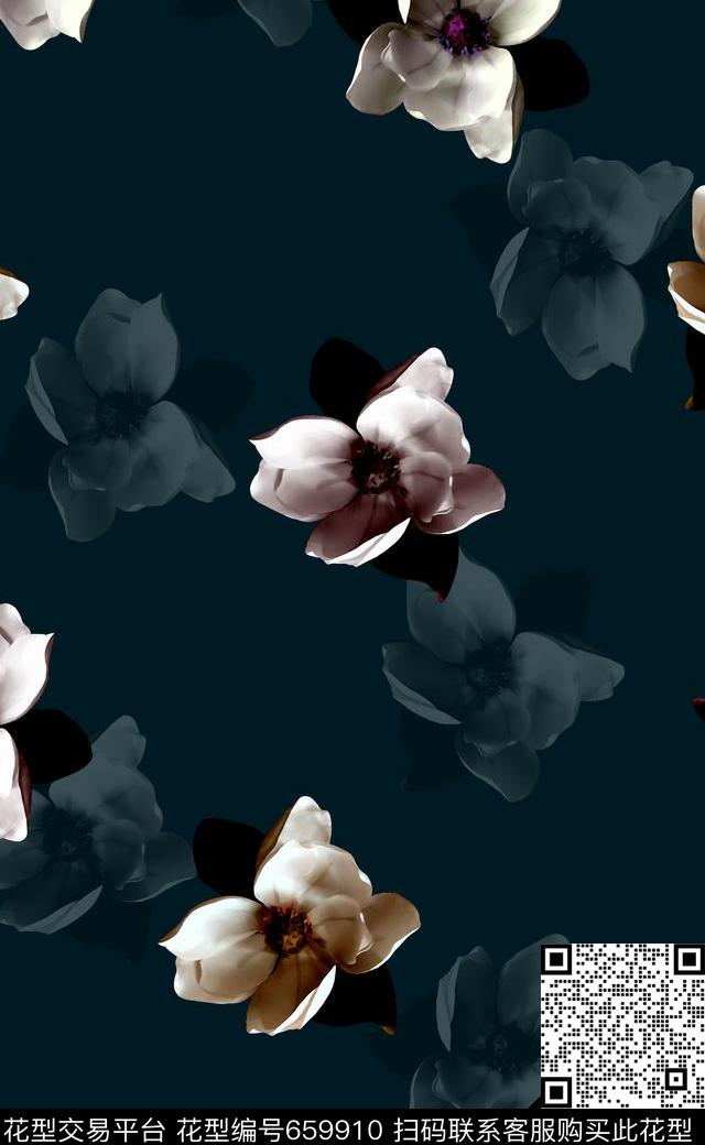 秋冬款手绘花卉复古花卉数码印花华亿平台下载（图片编号: 659910） - 瓦栏（Walan）